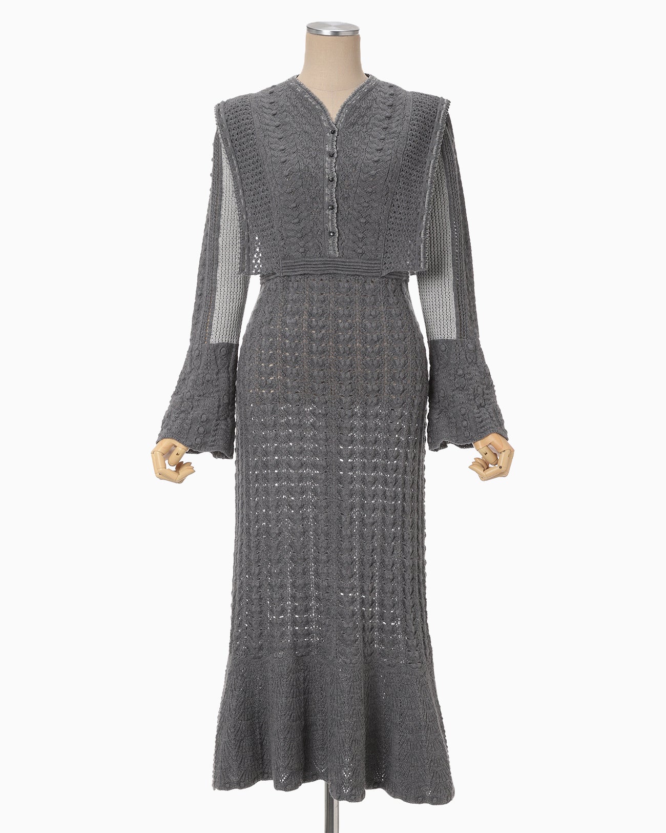 Openwork Pattern Knitted Dress - grey