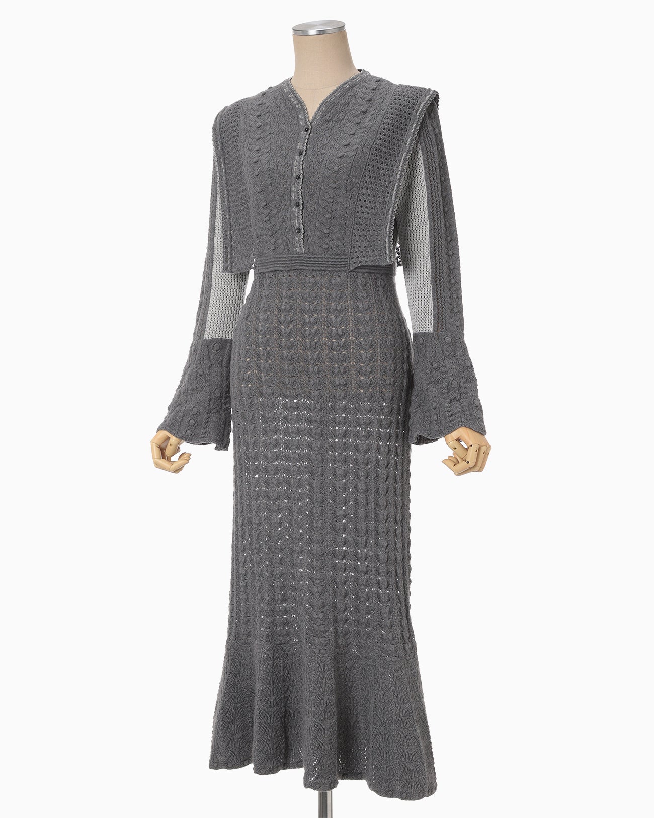 Openwork Pattern Knitted Dress - grey