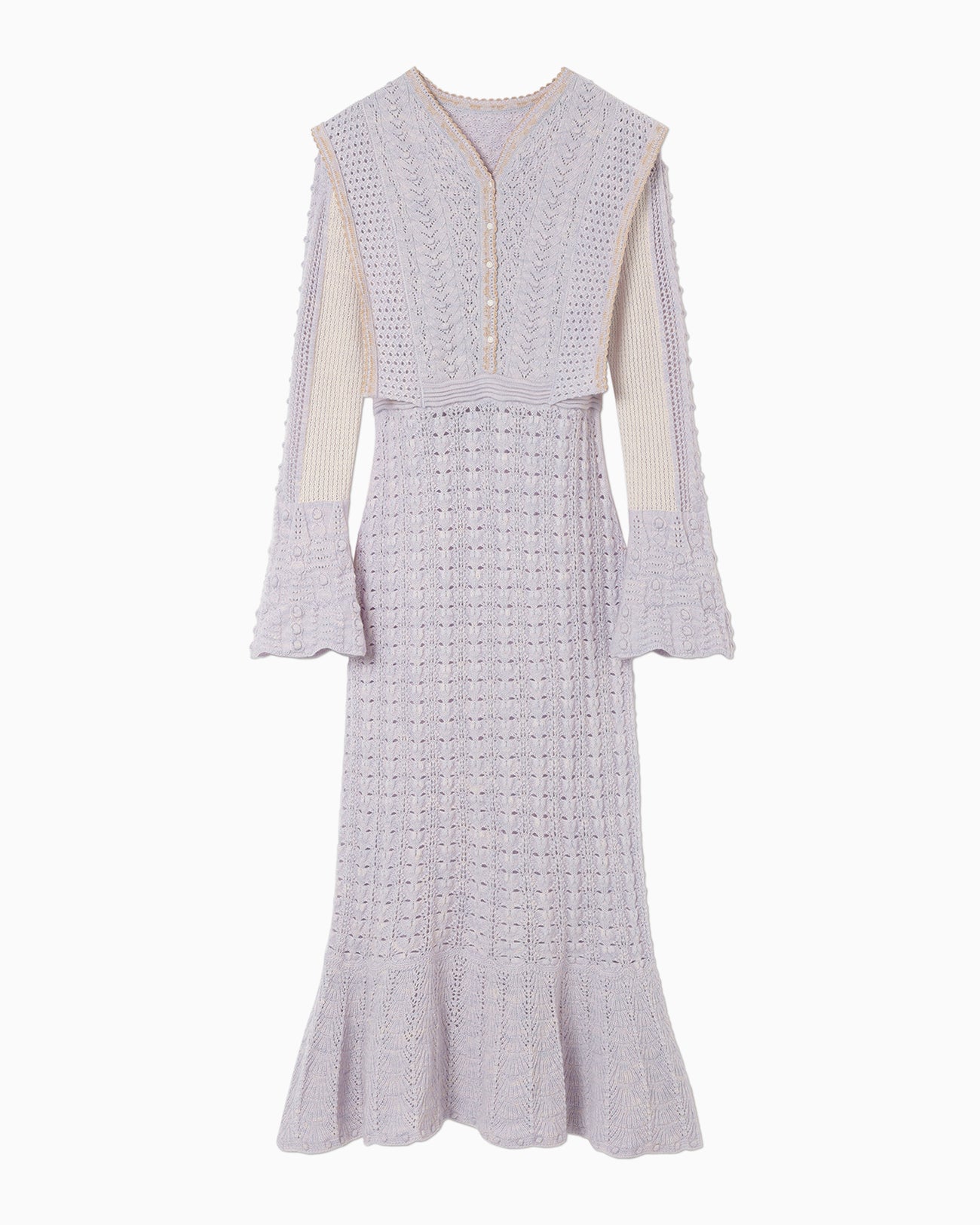 Openwork Pattern Knitted Dress - purple