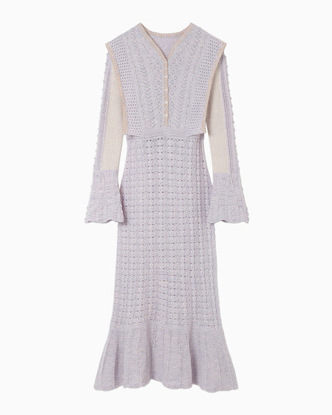 Openwork Pattern Knitted Dress - purple