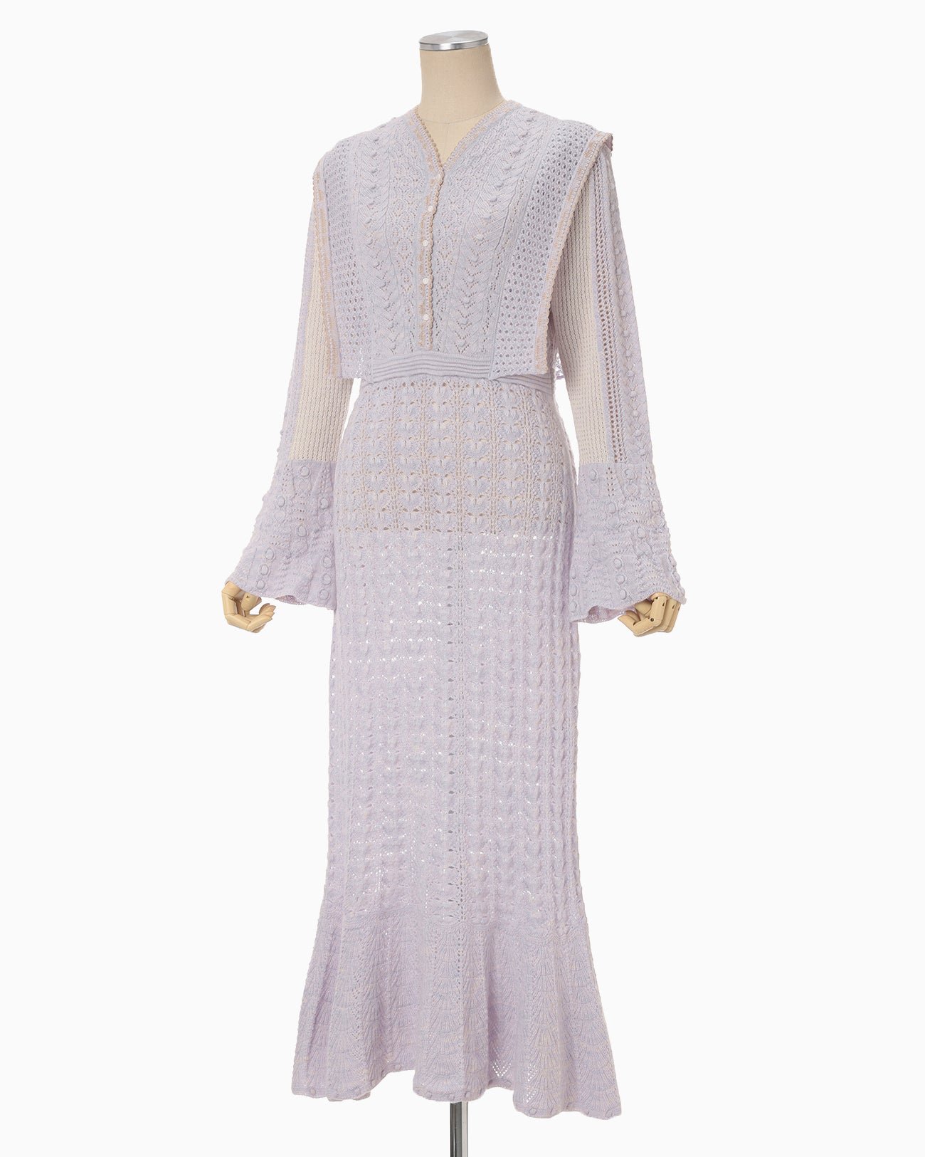 Openwork Pattern Knitted Dress - purple