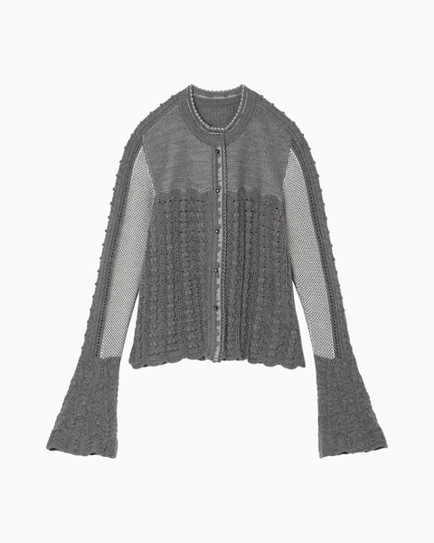 Openwork Pattern Knitted Cardigan - grey