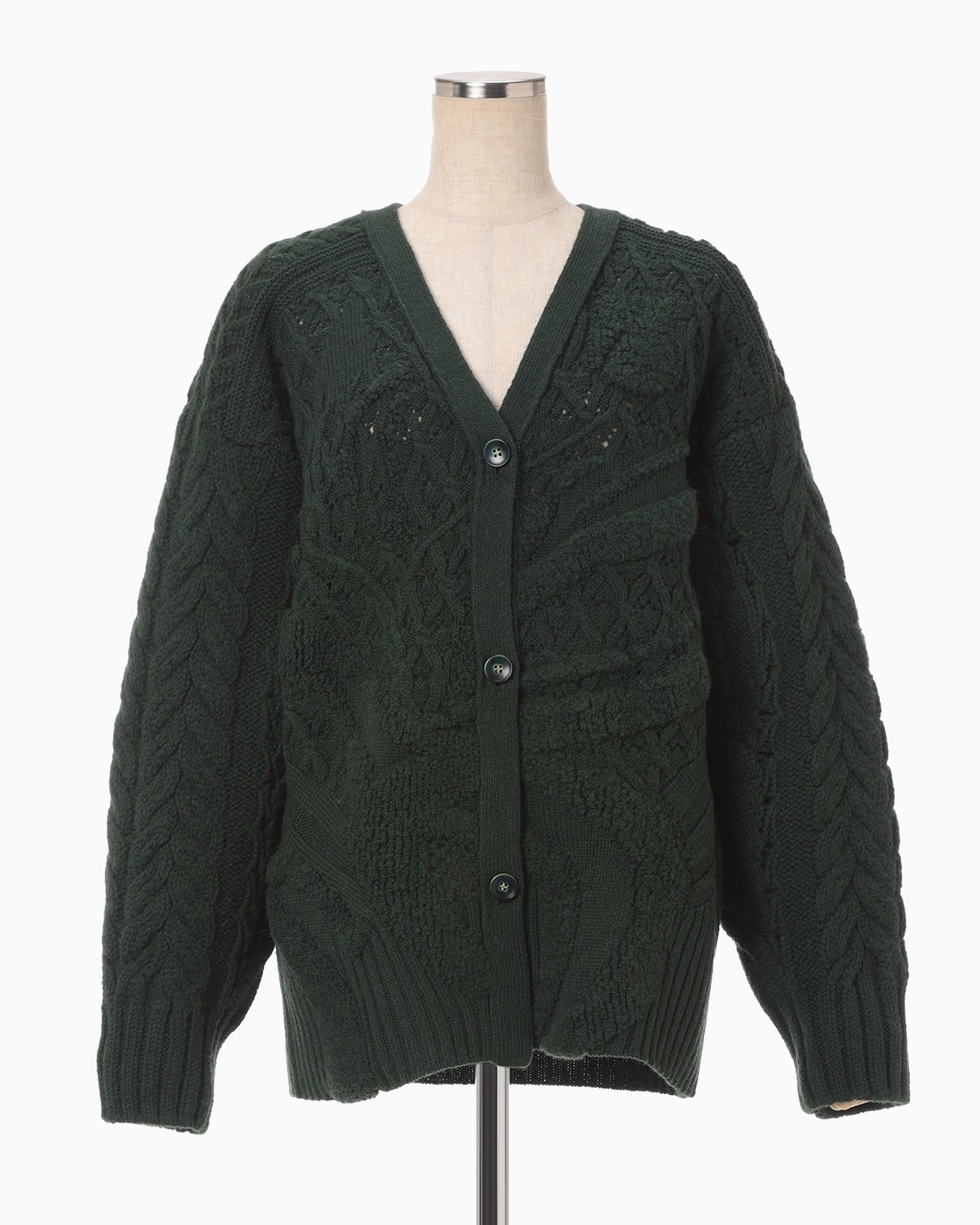 Floral Motif Chunky Knitted Cardigan - green