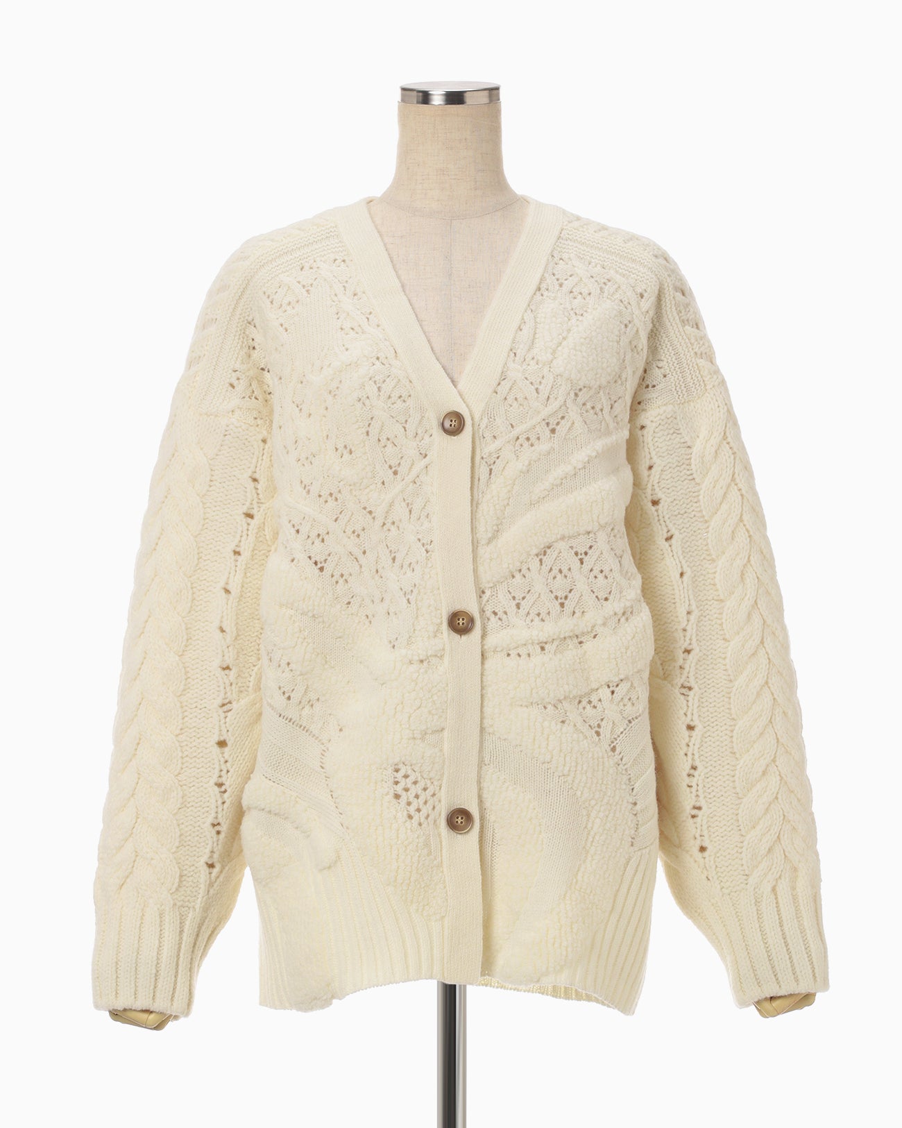 Floral Motif Chunky Knitted Cardigan - white