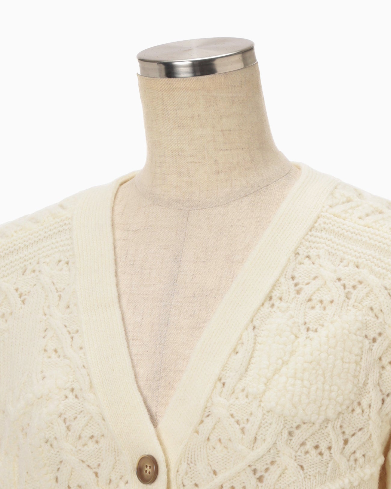 Floral Motif Chunky Knitted Cardigan - white