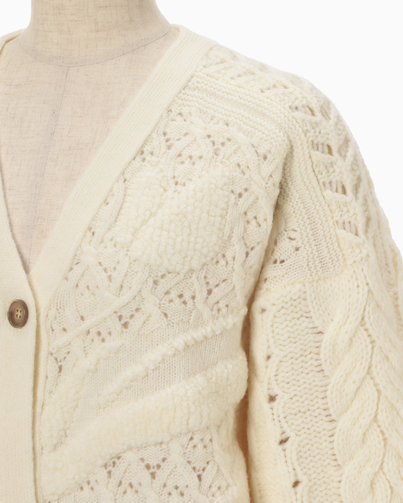 Floral Motif Chunky Knitted Cardigan - white