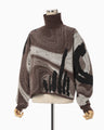 Marble Pattern High Neck Knitted Top - brown