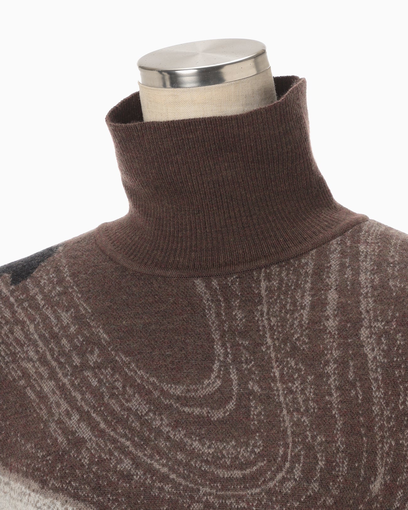 Marble Pattern High Neck Knitted Top - brown