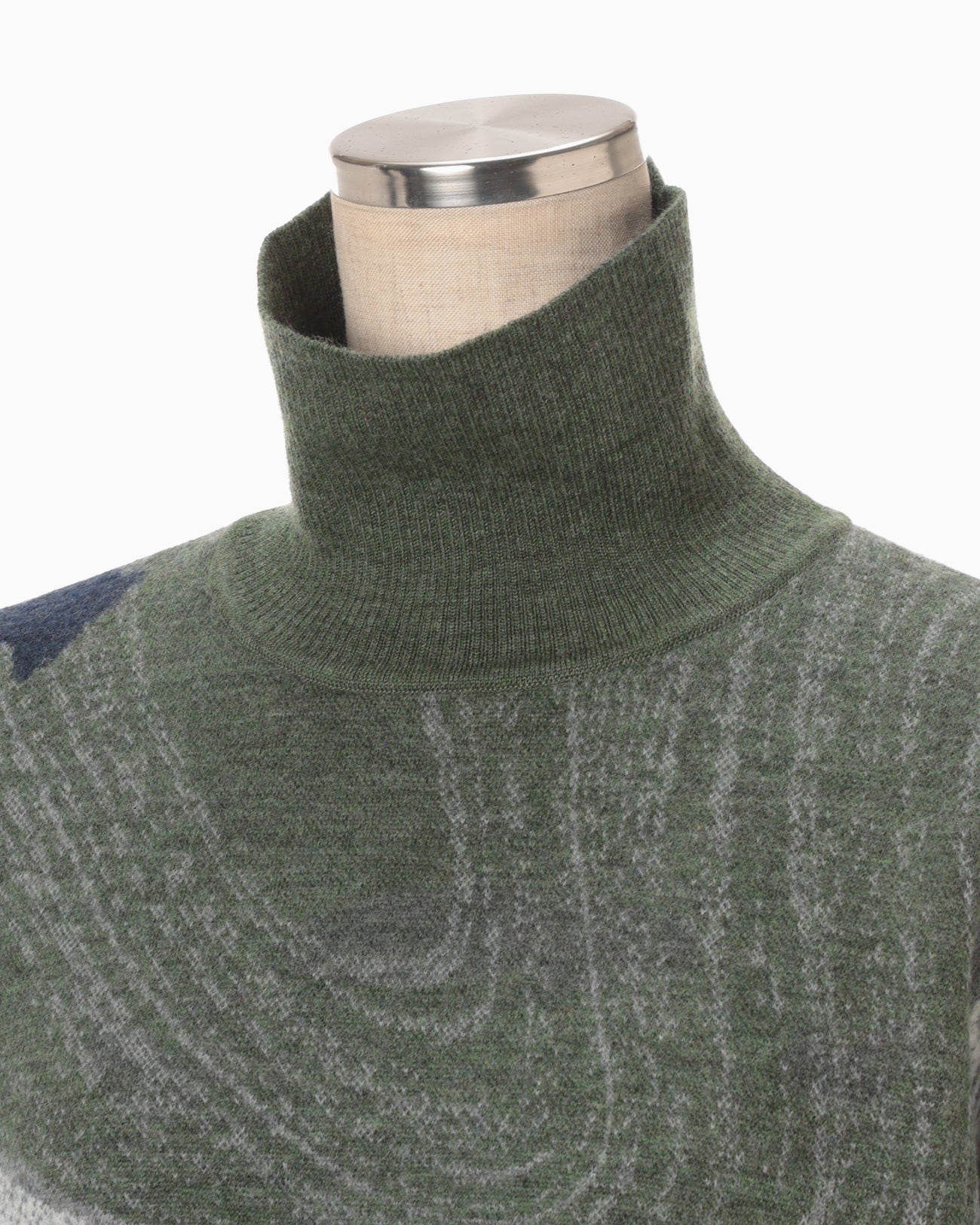 Marble Pattern High Neck Knitted Top - khaki