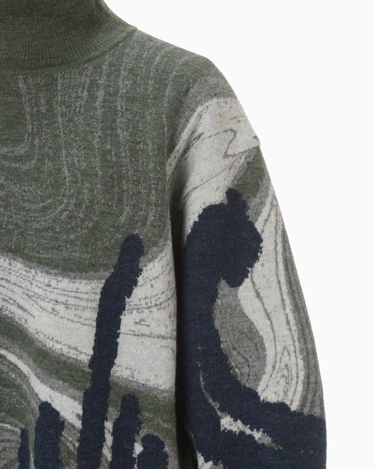 Marble Pattern High Neck Knitted Top - khaki