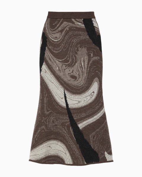 Marble Pattern Knitted Skirt - brown