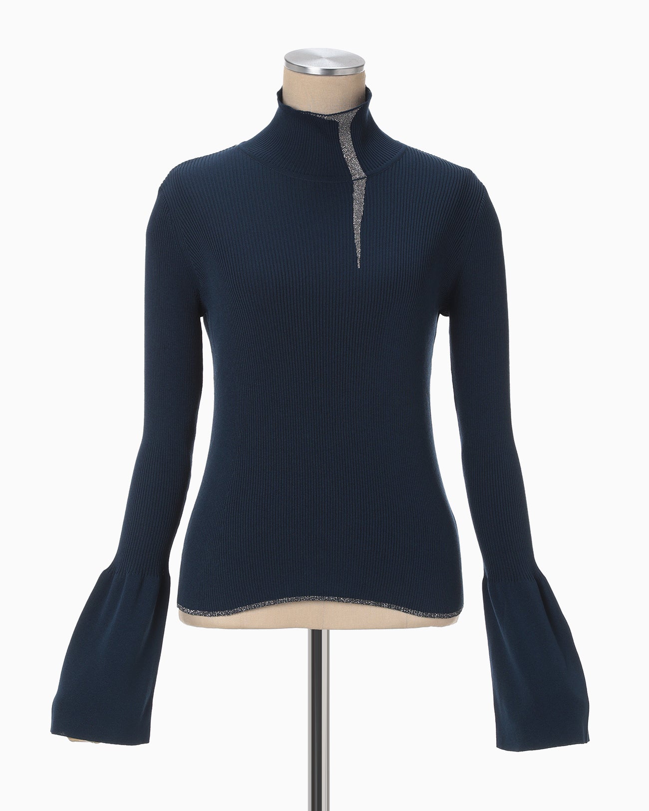 "Kintsugi" High Neck Knitted Top - navy