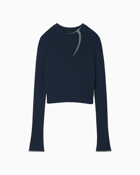 "Kintsugi" Crew Neck Knitted Top - navy