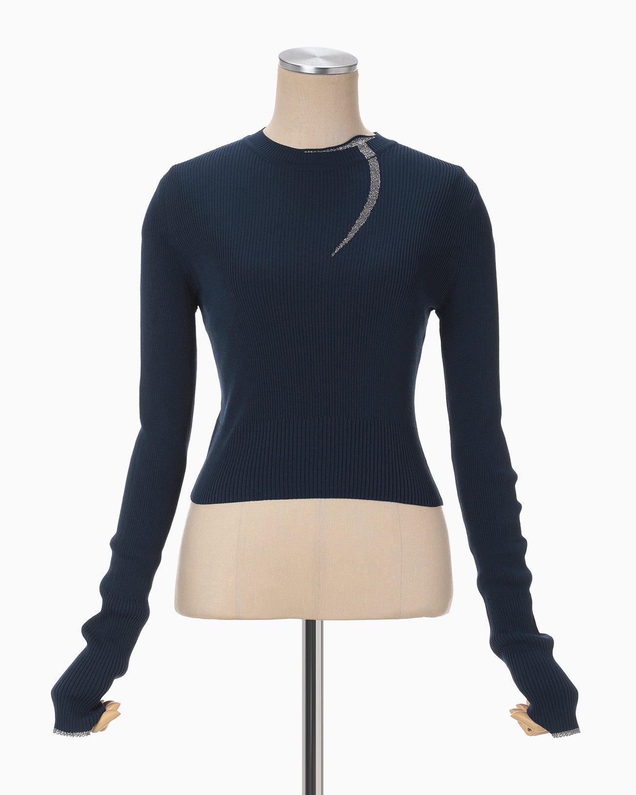 "Kintsugi" Crew Neck Knitted Top - navy