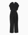 Fibrillated V-Neck Jump Suit - black