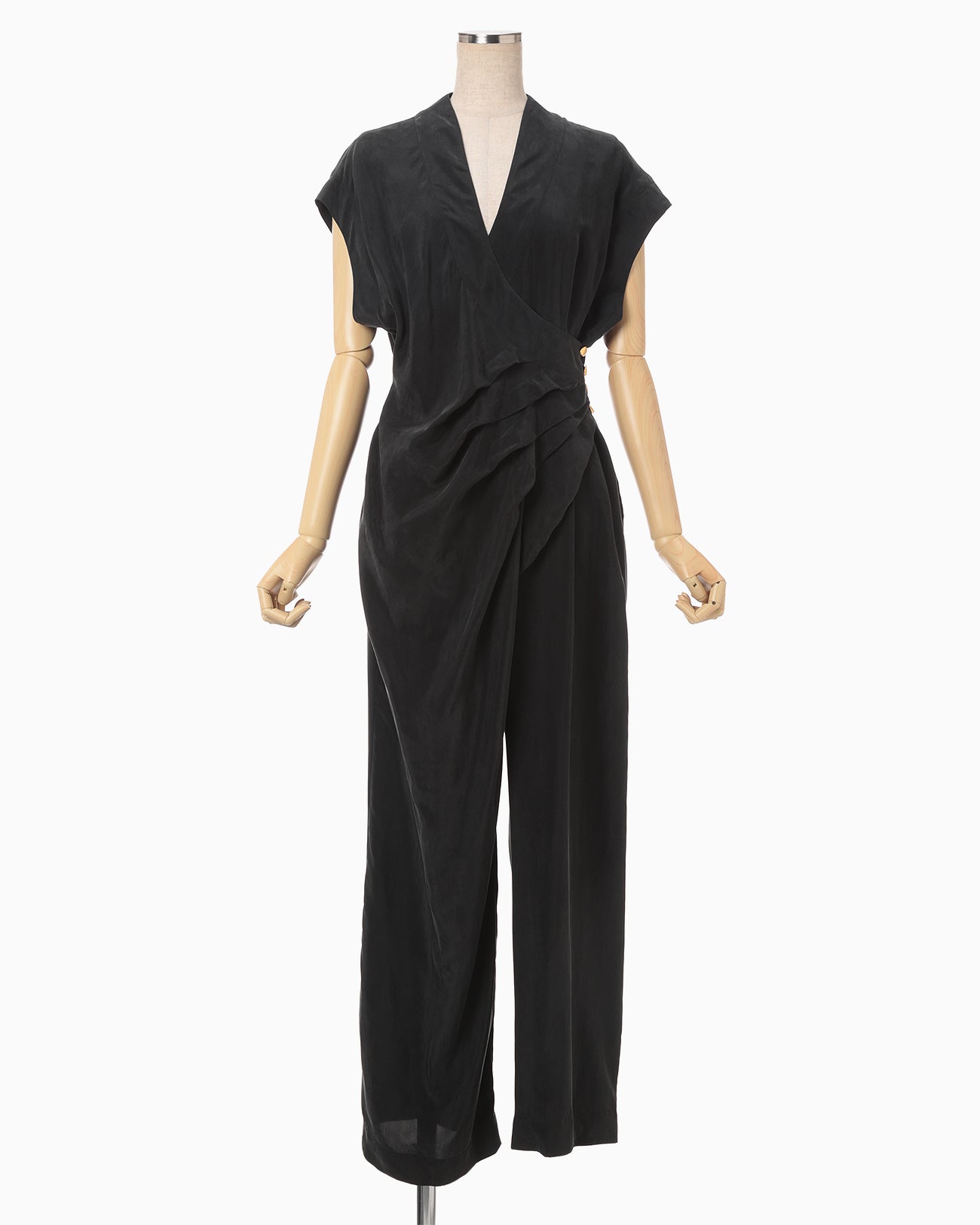 Fibrillated V-Neck Jump Suit - black