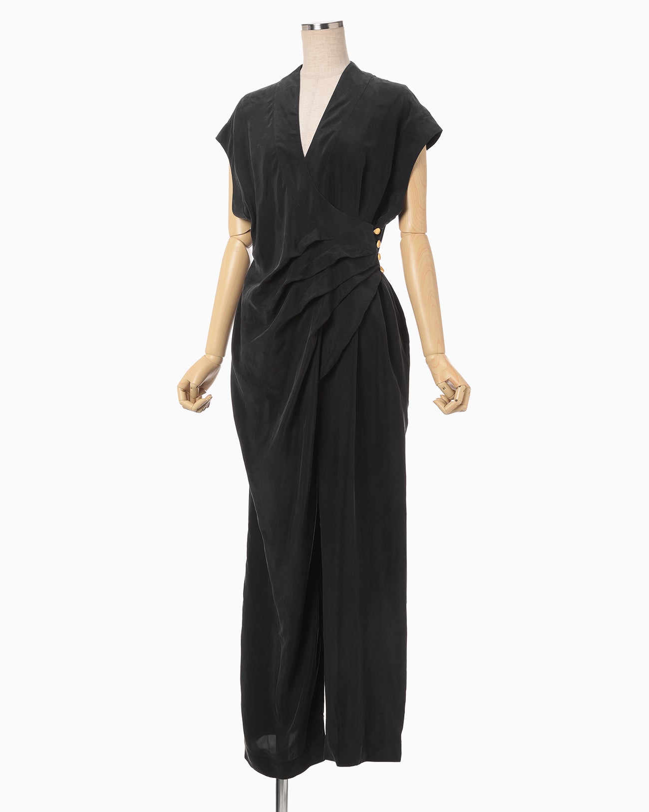 Fibrillated V-Neck Jump Suit - black