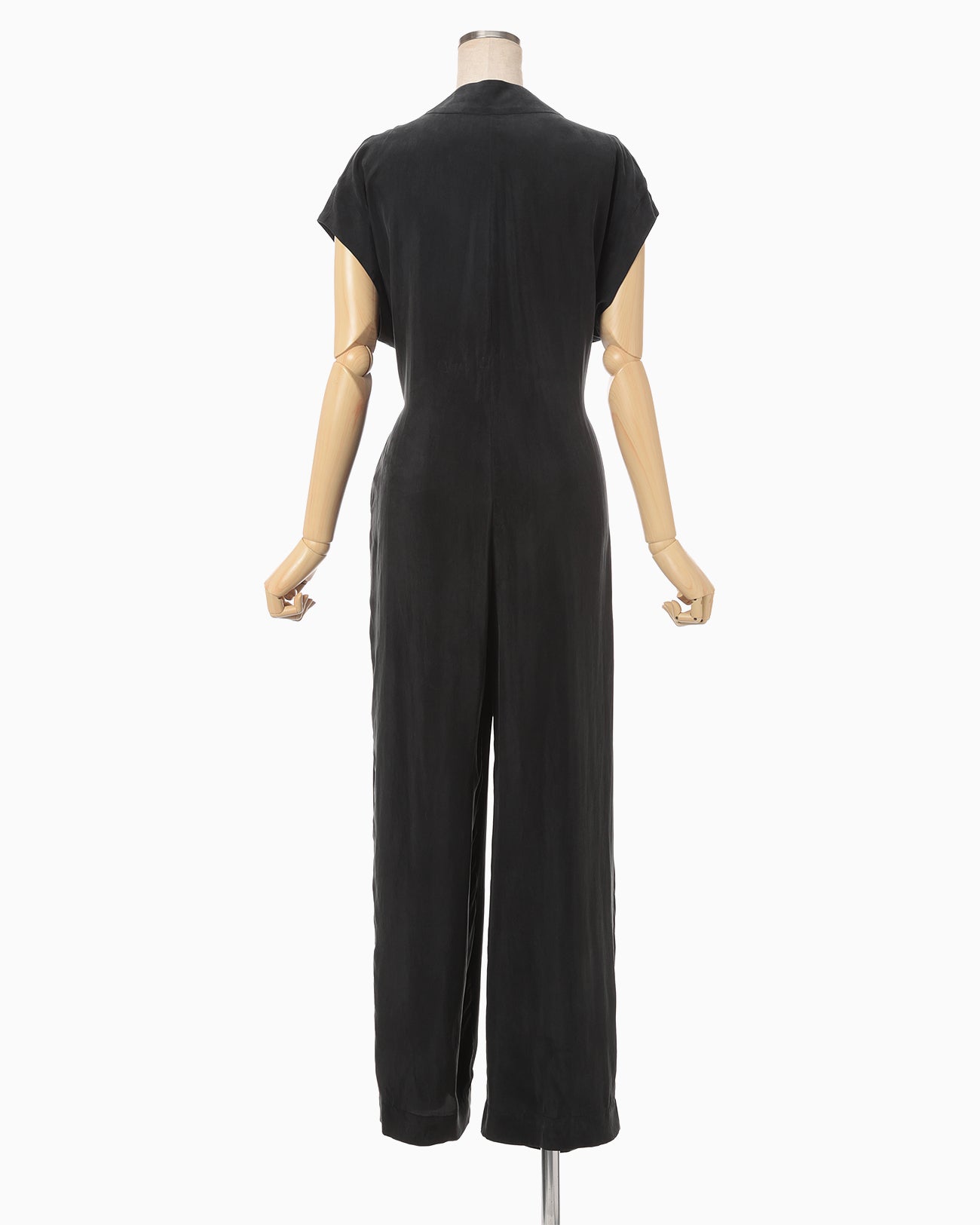 Fibrillated V-Neck Jump Suit - black