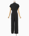 Fibrillated V-Neck Jump Suit - black