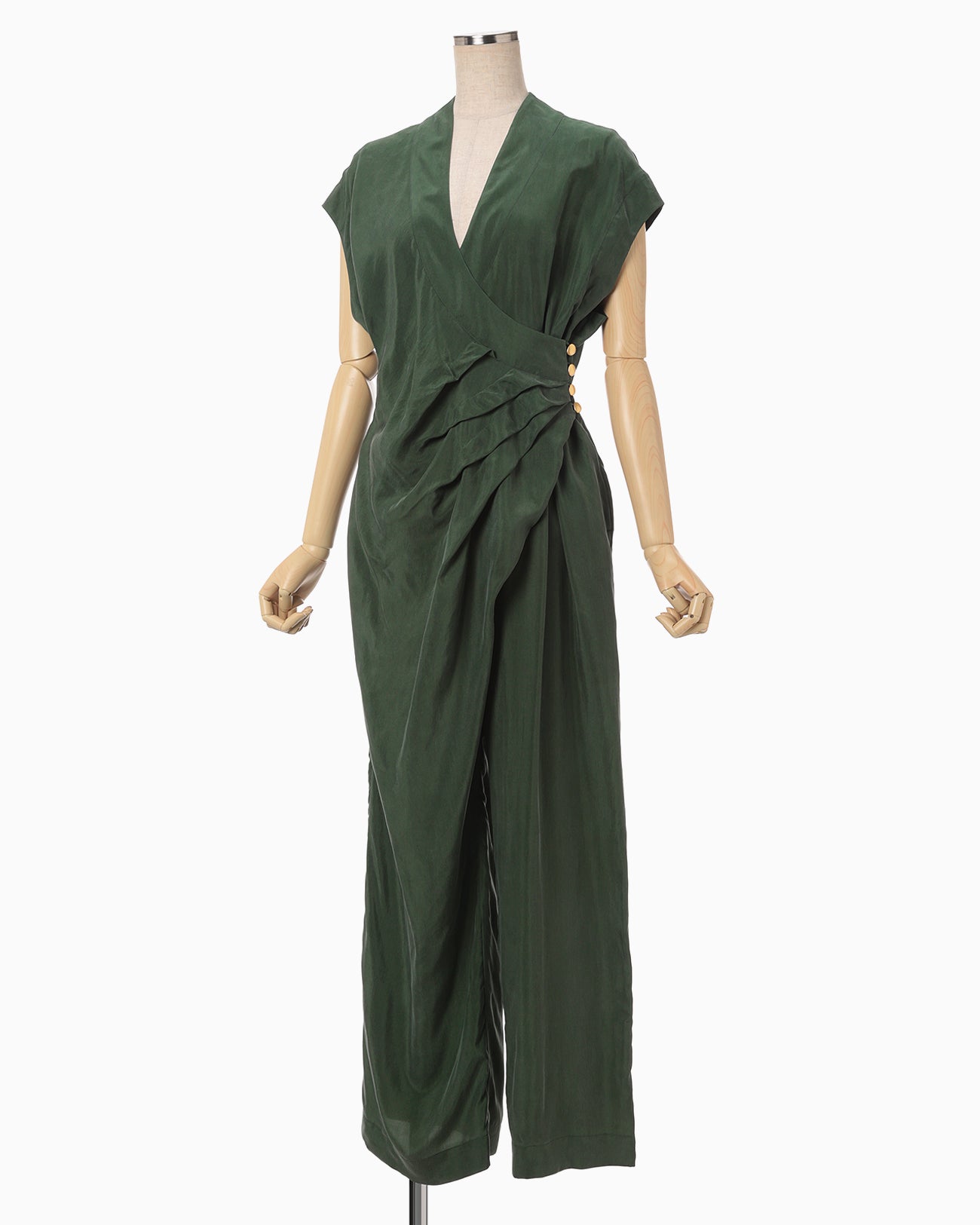 Fibrillated V-Neck Jump Suit - green