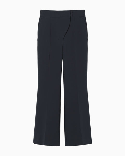 Acetate Polyester Cropped Suit Trousers - navy