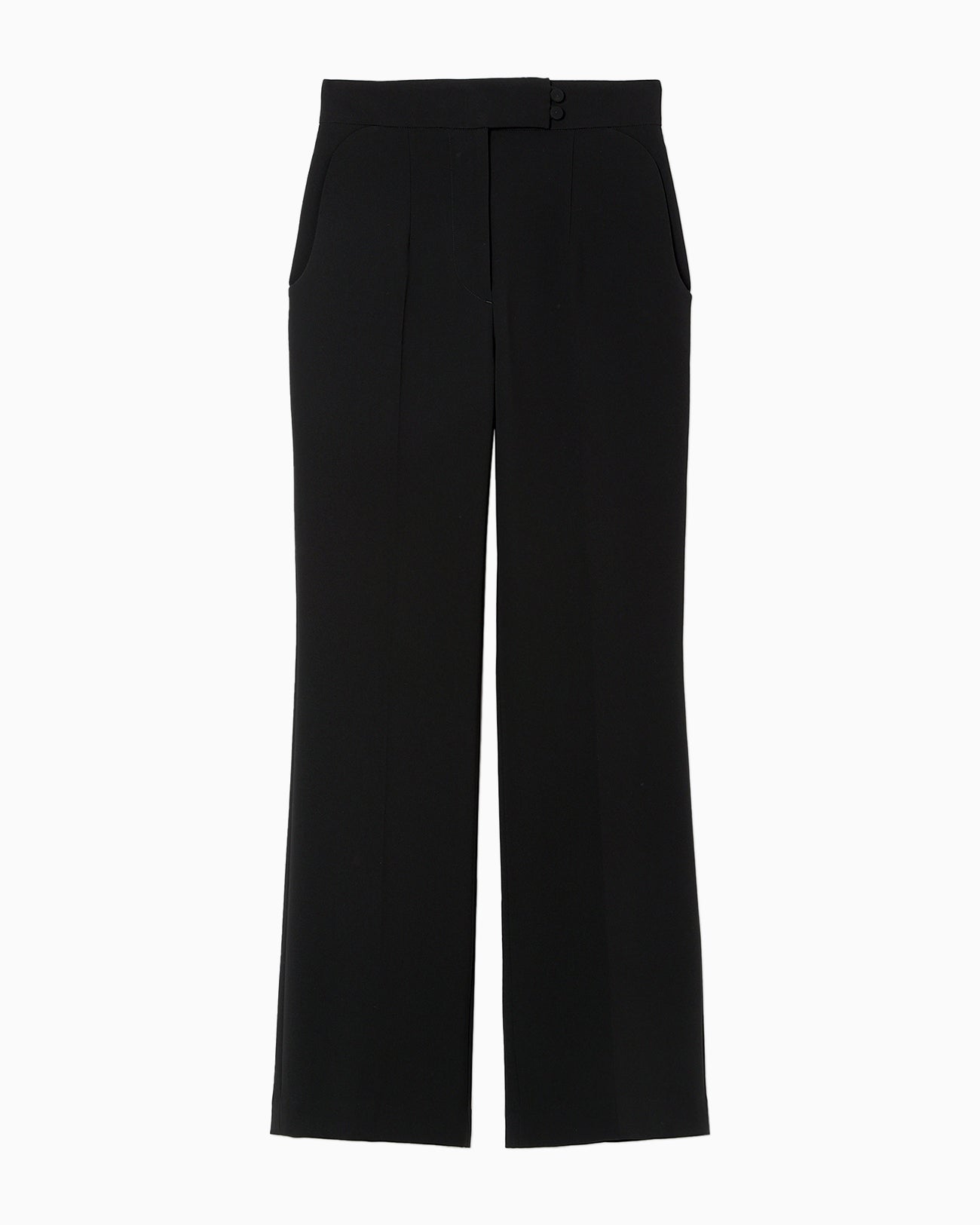 Acetate Polyester High Waisted Center Creased Suit Trousers - black