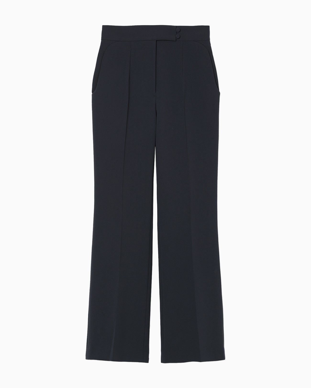 Acetate Polyester High Waisted Center Creased Suit Trousers - navy