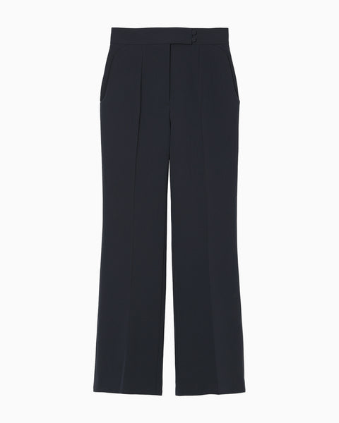 Acetate Polyester High Waisted Center Creased Suit Trousers - navy