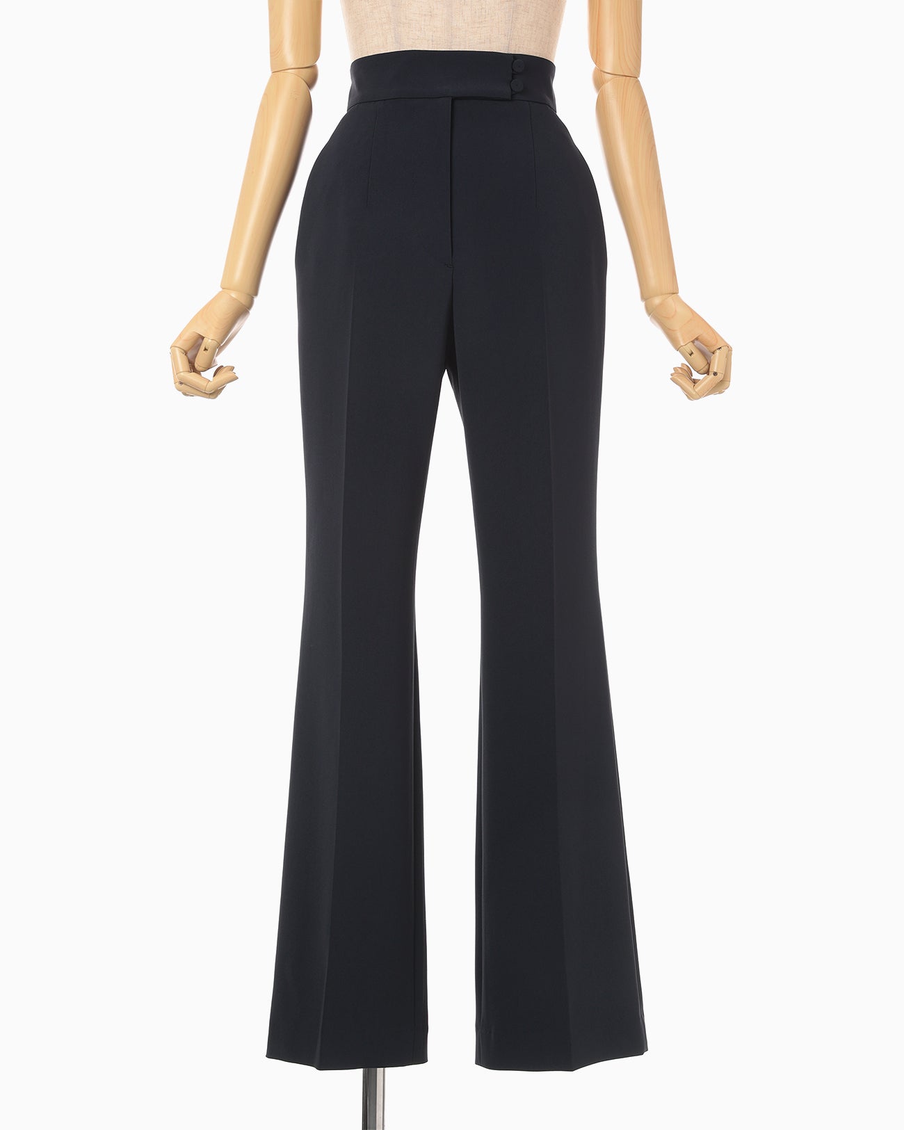 Acetate Polyester High Waisted Center Creased Suit Trousers - navy