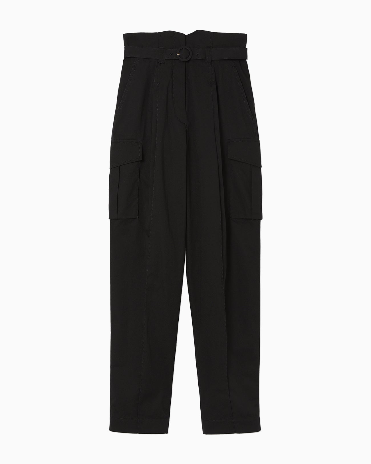 Organic Cotton Twill High Waisted Cargo Trousers - black