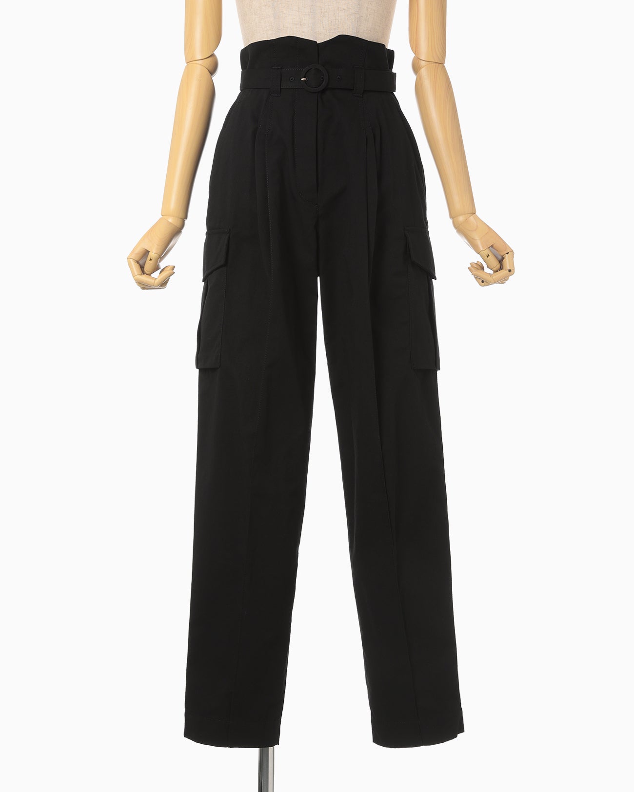 Organic Cotton Twill High Waisted Cargo Trousers - black