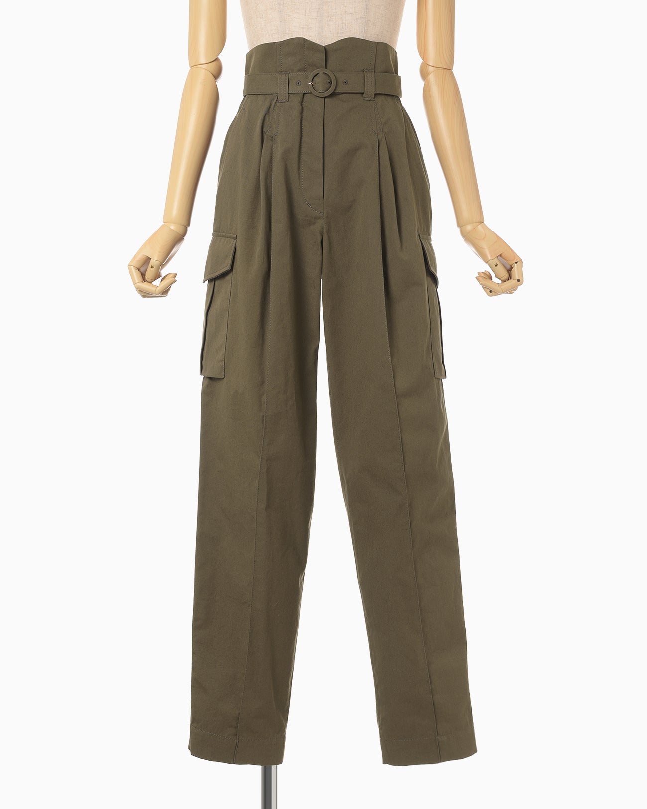 Organic Cotton Twill High Waisted Cargo Trousers - khaki