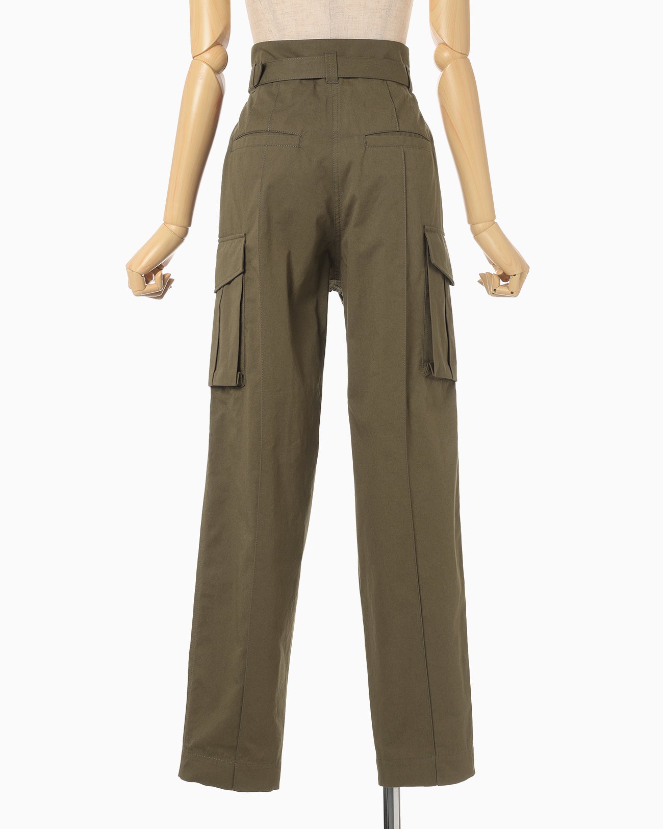 Organic Cotton Twill High Waisted Cargo Trousers - khaki