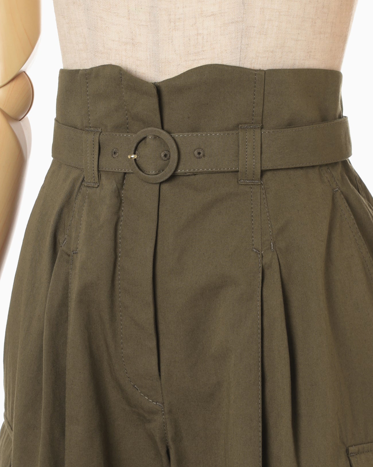 Organic Cotton Twill High Waisted Cargo Trousers - khaki