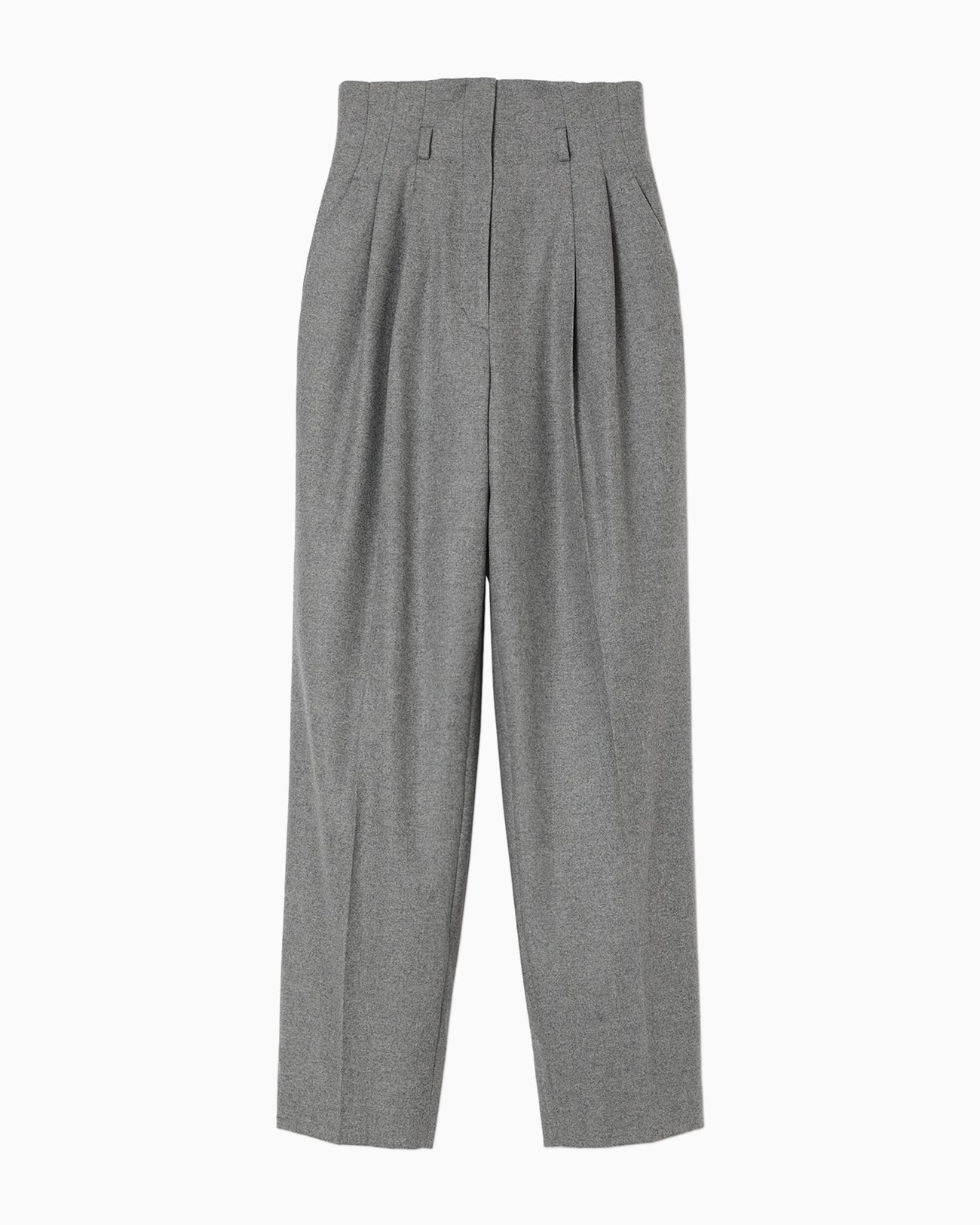 Wool Flannel Wide Tapered Trousers - grey