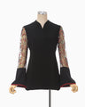 Acetate Polyester Floral Lace-Sleeve Shirt - black