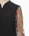 Acetate Polyester Floral Lace-Sleeve Shirt - black