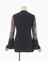 Acetate Polyester Floral Lace-Sleeve Shirt - navy