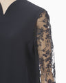 Acetate Polyester Floral Lace-Sleeve Shirt - navy