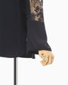 Acetate Polyester Floral Lace-Sleeve Shirt - navy