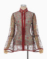 Floral Lace Stand Collar Shirt - vermillion