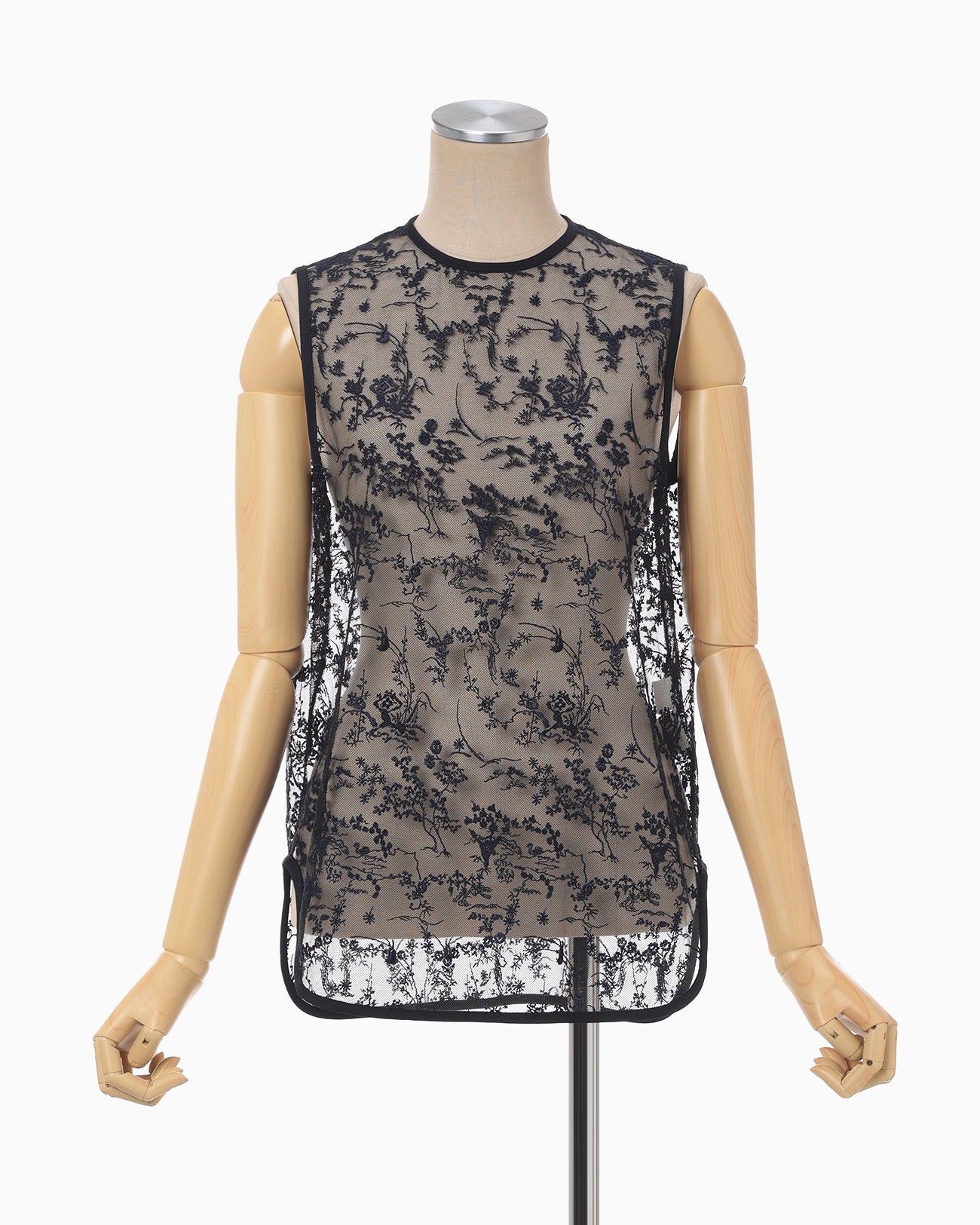 Floral Lace Sleeveless Top - navy