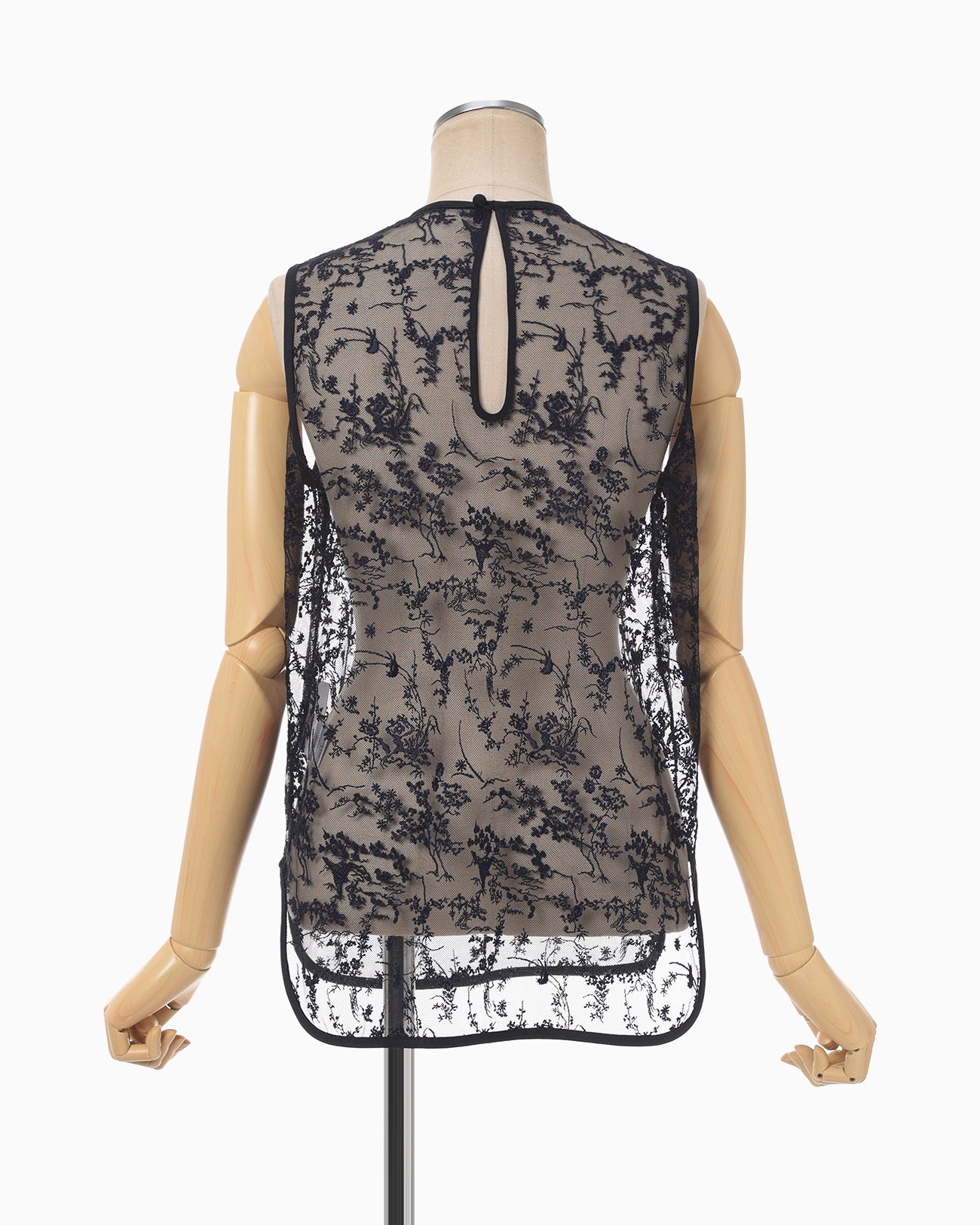 Floral Lace Sleeveless Top - navy