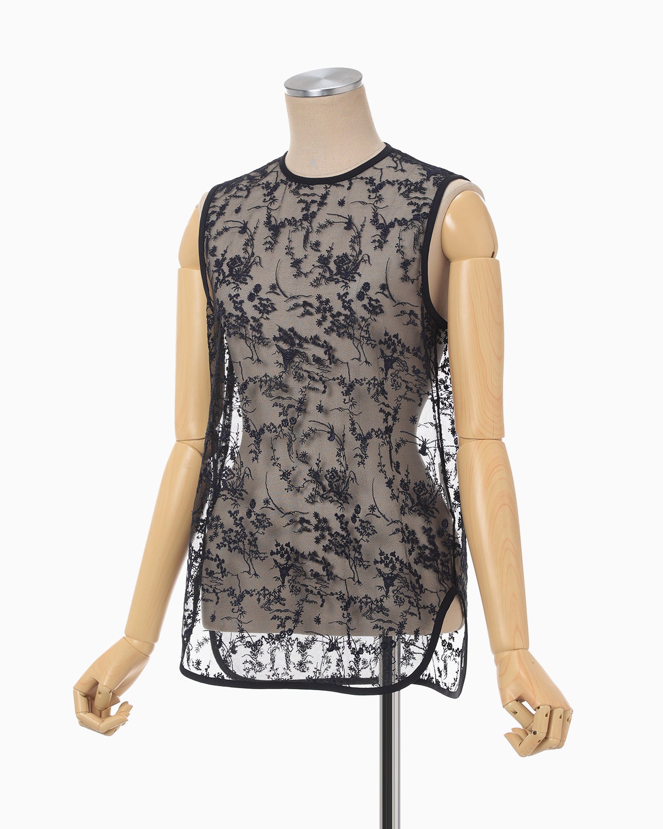 Floral Lace Sleeveless Top - navy