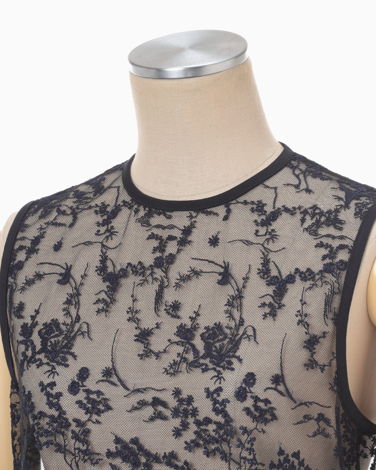 Floral Lace Sleeveless Top - navy