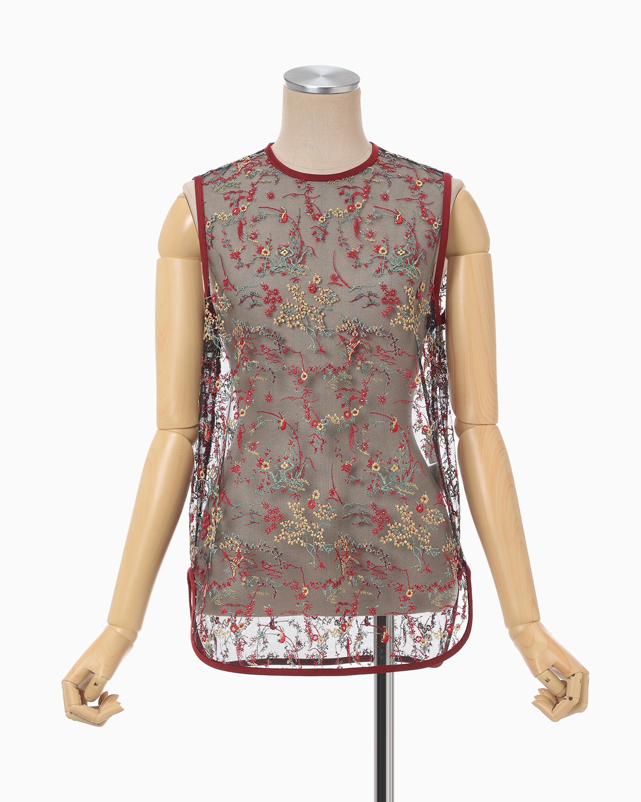 Floral Lace Sleeveless Top - vermillion