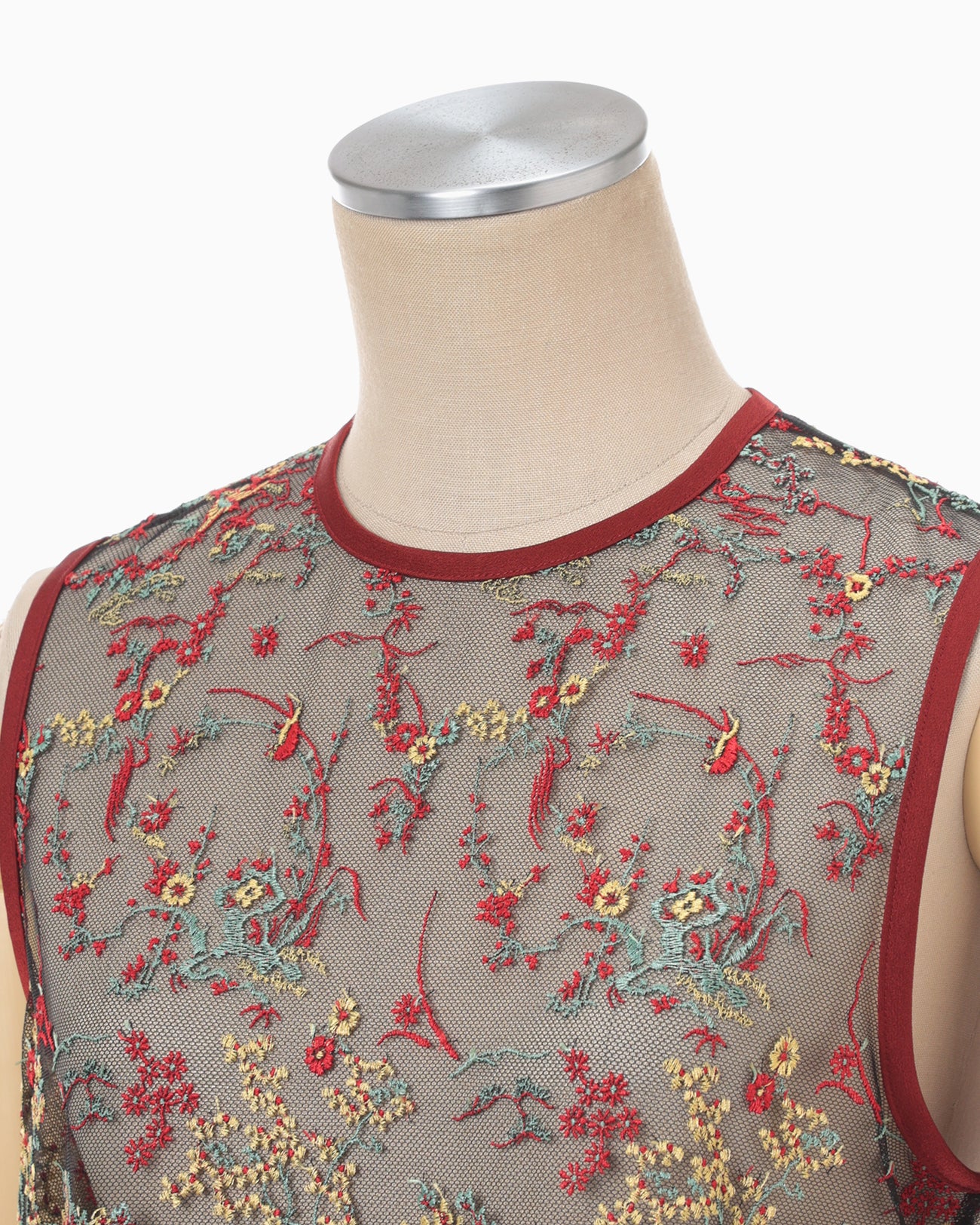 Floral Lace Sleeveless Top - vermillion