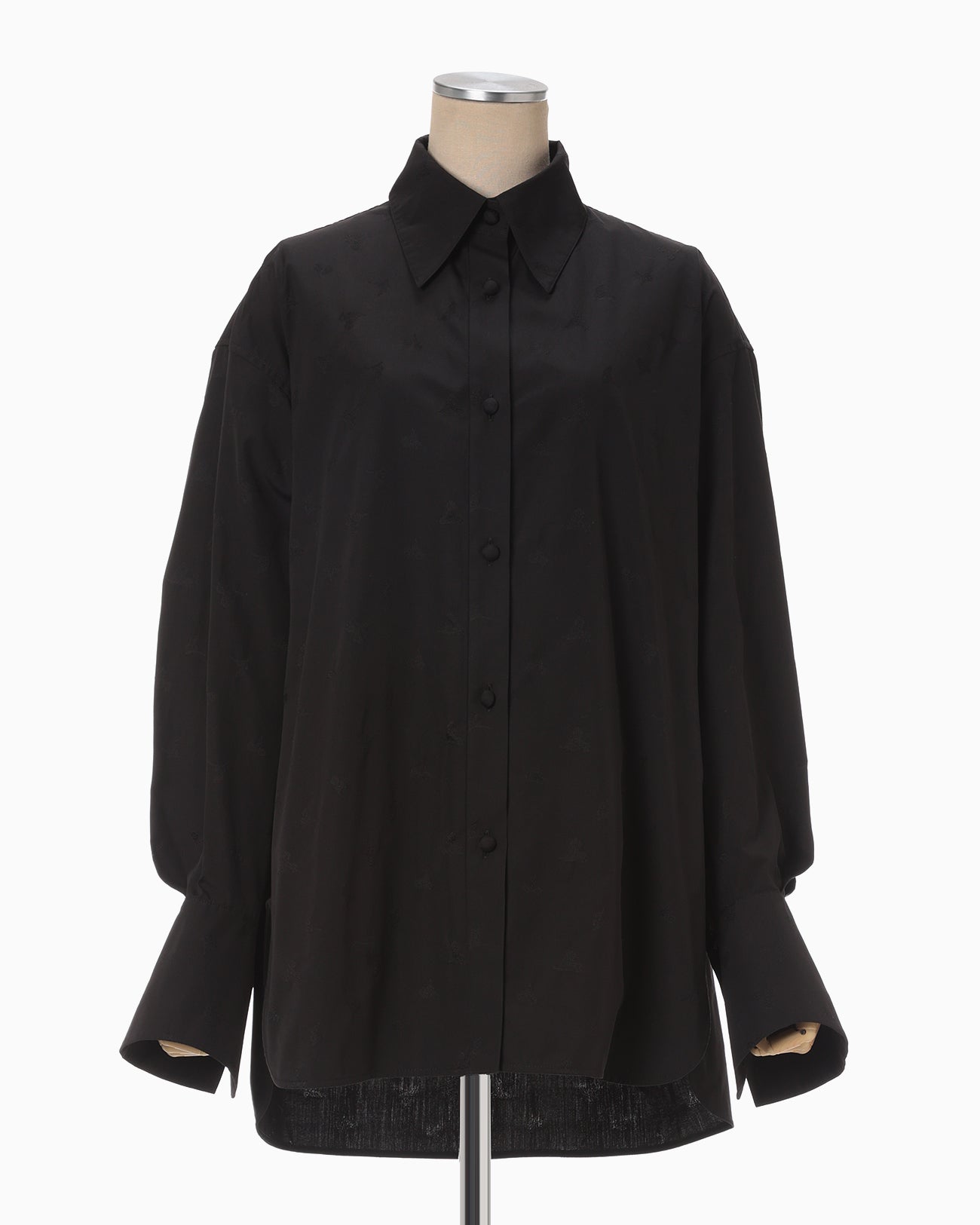 Floral Jacquard Cotton Oversized Shirt - black