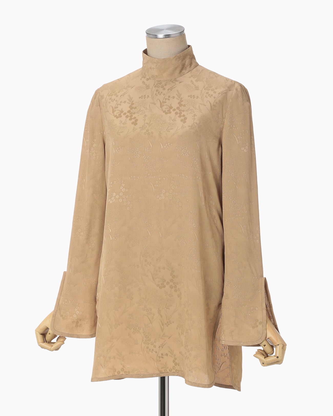 Floral Jacquard High Neck Blouse - beige