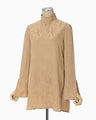 Floral Jacquard High Neck Blouse - beige